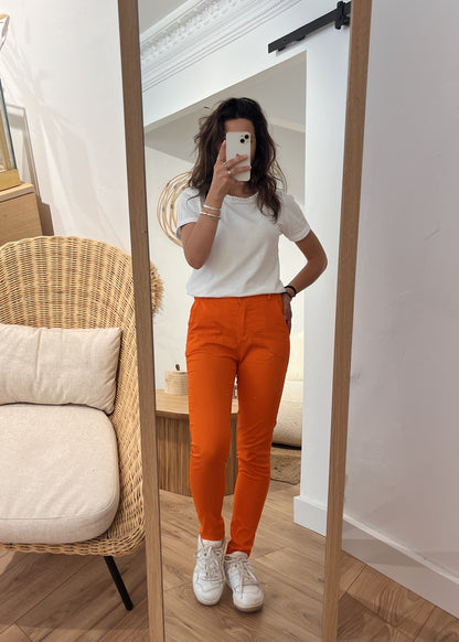 Pantalon slim coton stretch Alexandrine ORANGE