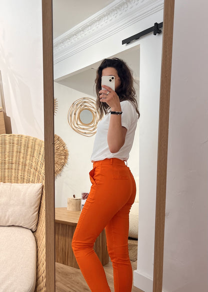 Pantalon slim coton stretch Alexandrine ORANGE