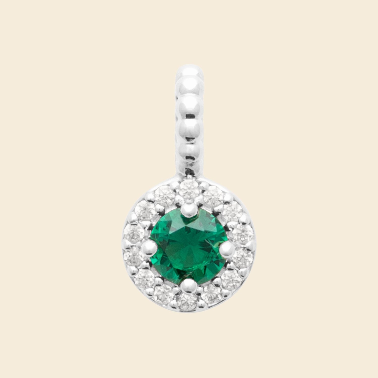 Pendentif argent rhodié - halo vert 
