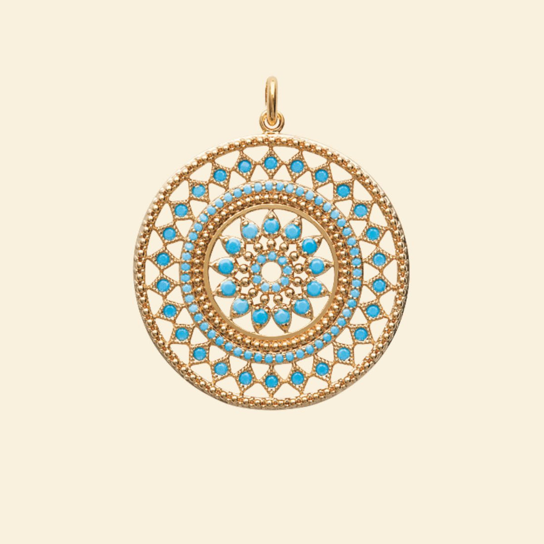 Pendentif mandala plaqué or - turquoise 