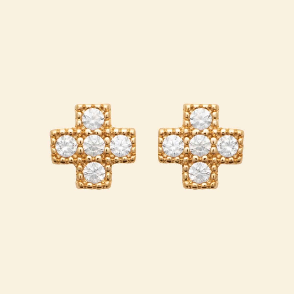 Puces plaqué or croix - brillants 