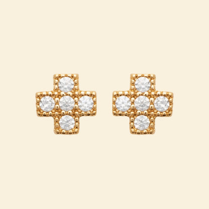 Puces plaqué or croix - brillants 