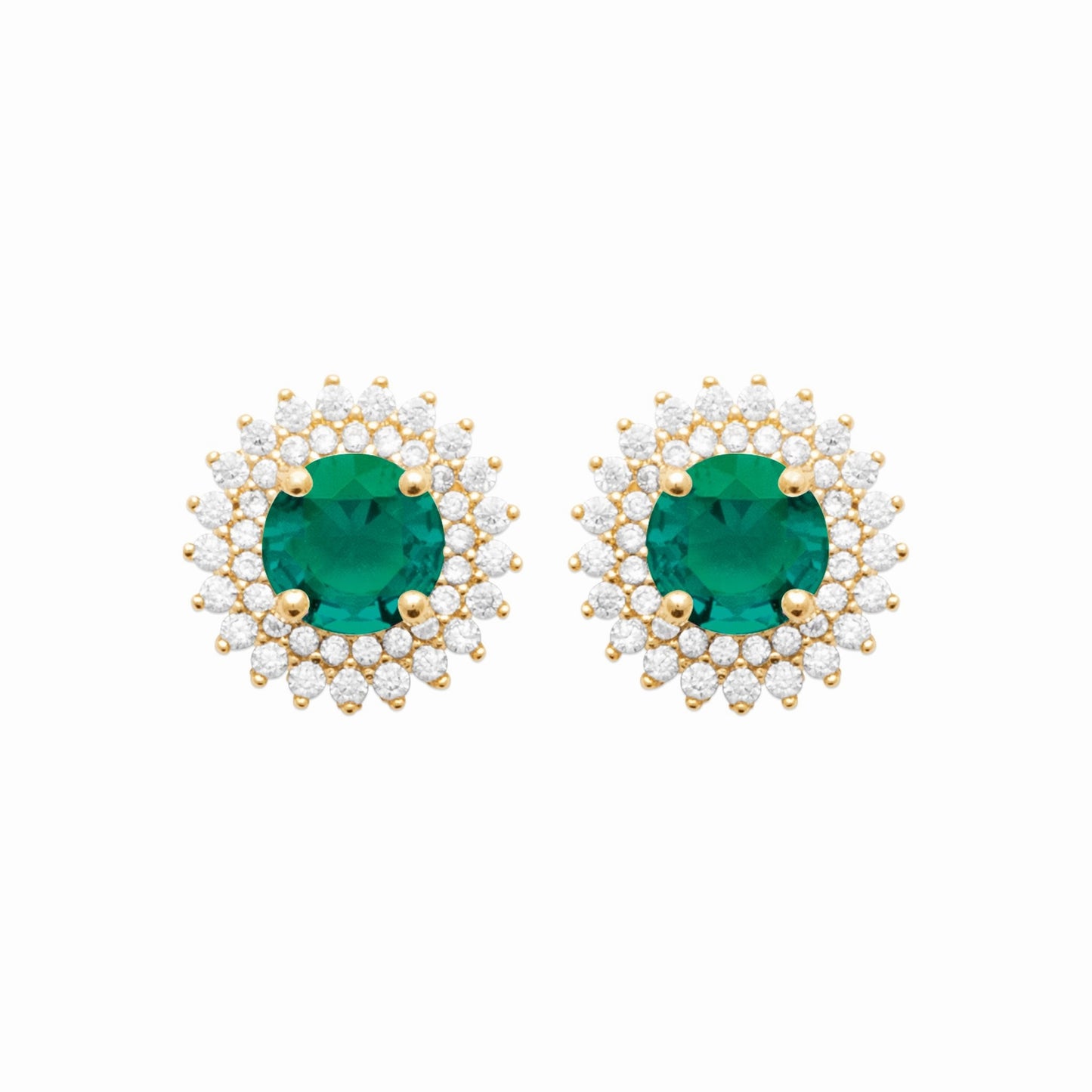 Puces plaqué or et zirconium – brillance émeraude royale 