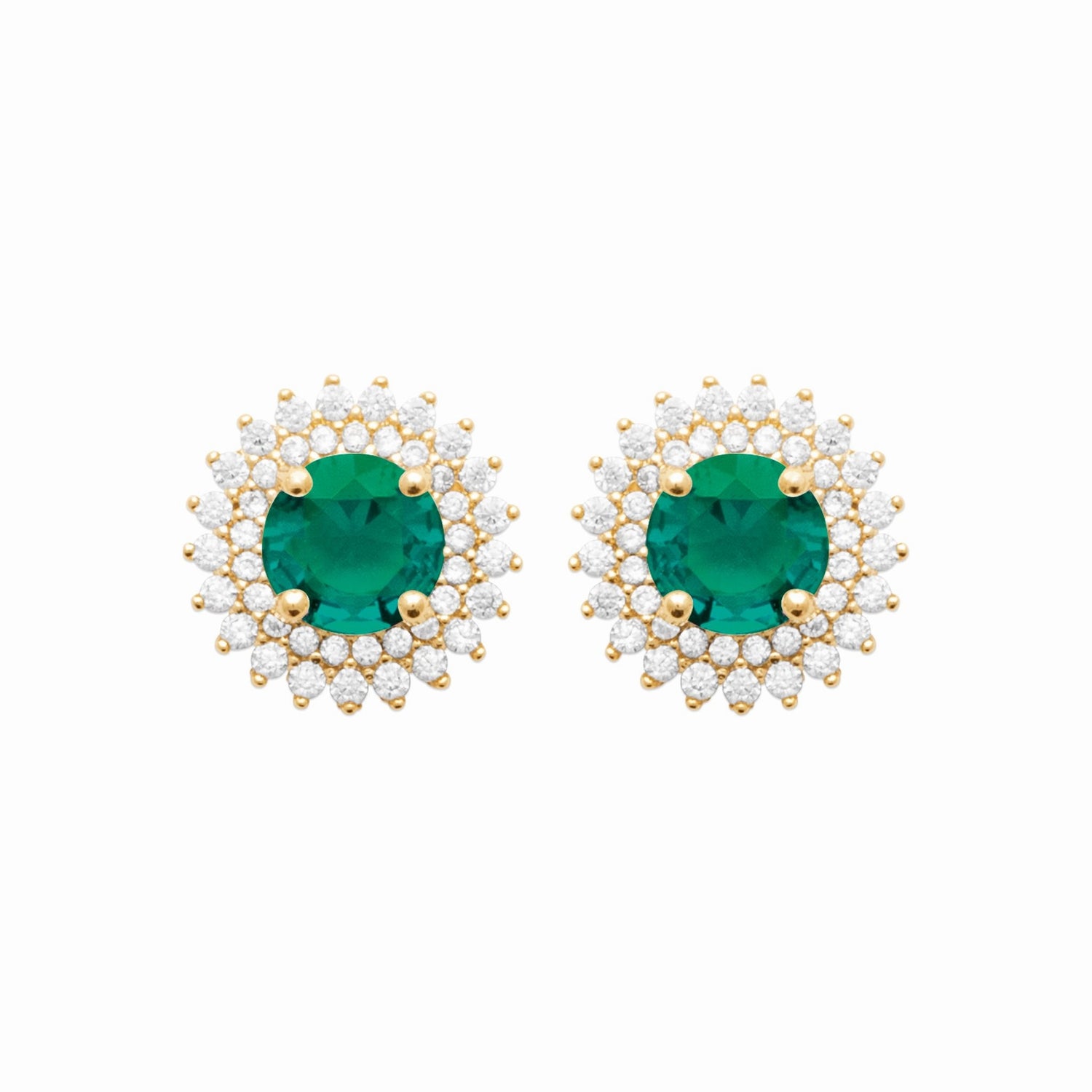 Puces plaqué or et zirconium – brillance émeraude royale 