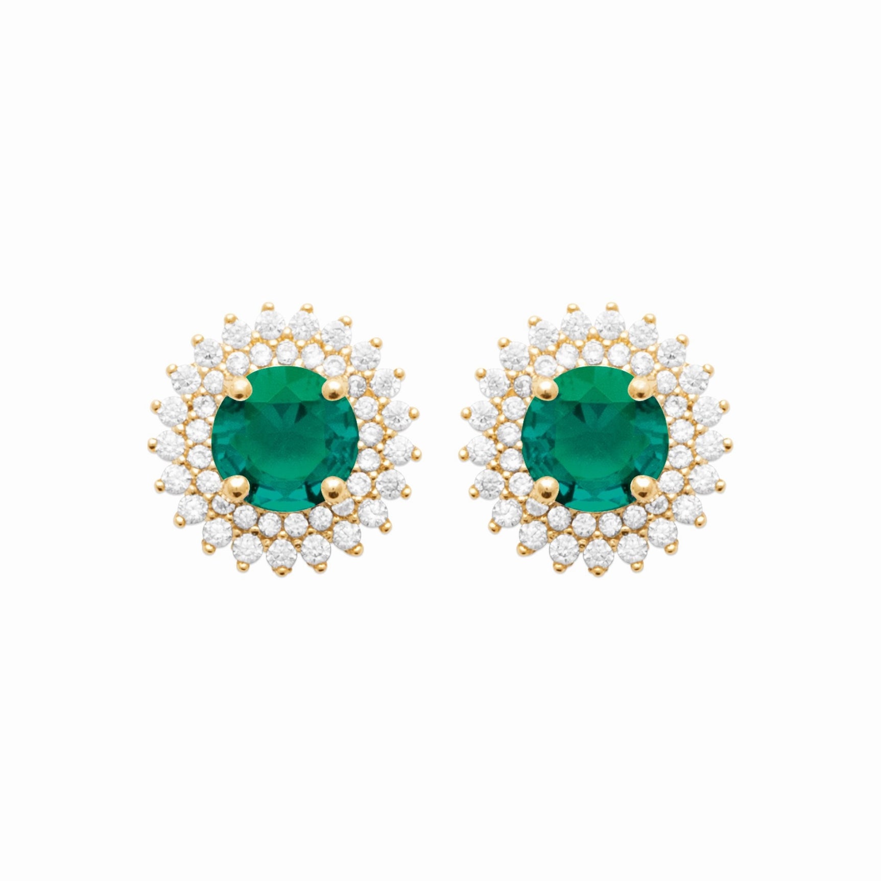 Puces plaqué or et zirconium – brillance émeraude royale 