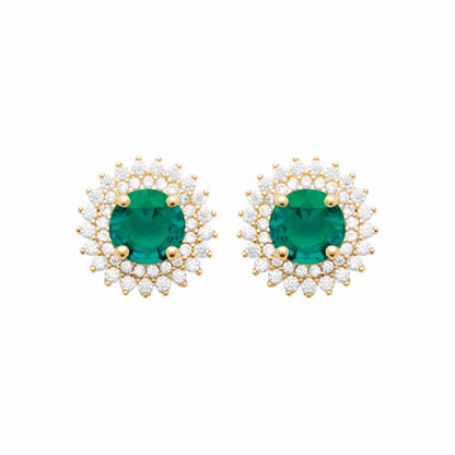 Puces plaqué or et zirconium – brillance émeraude royale 