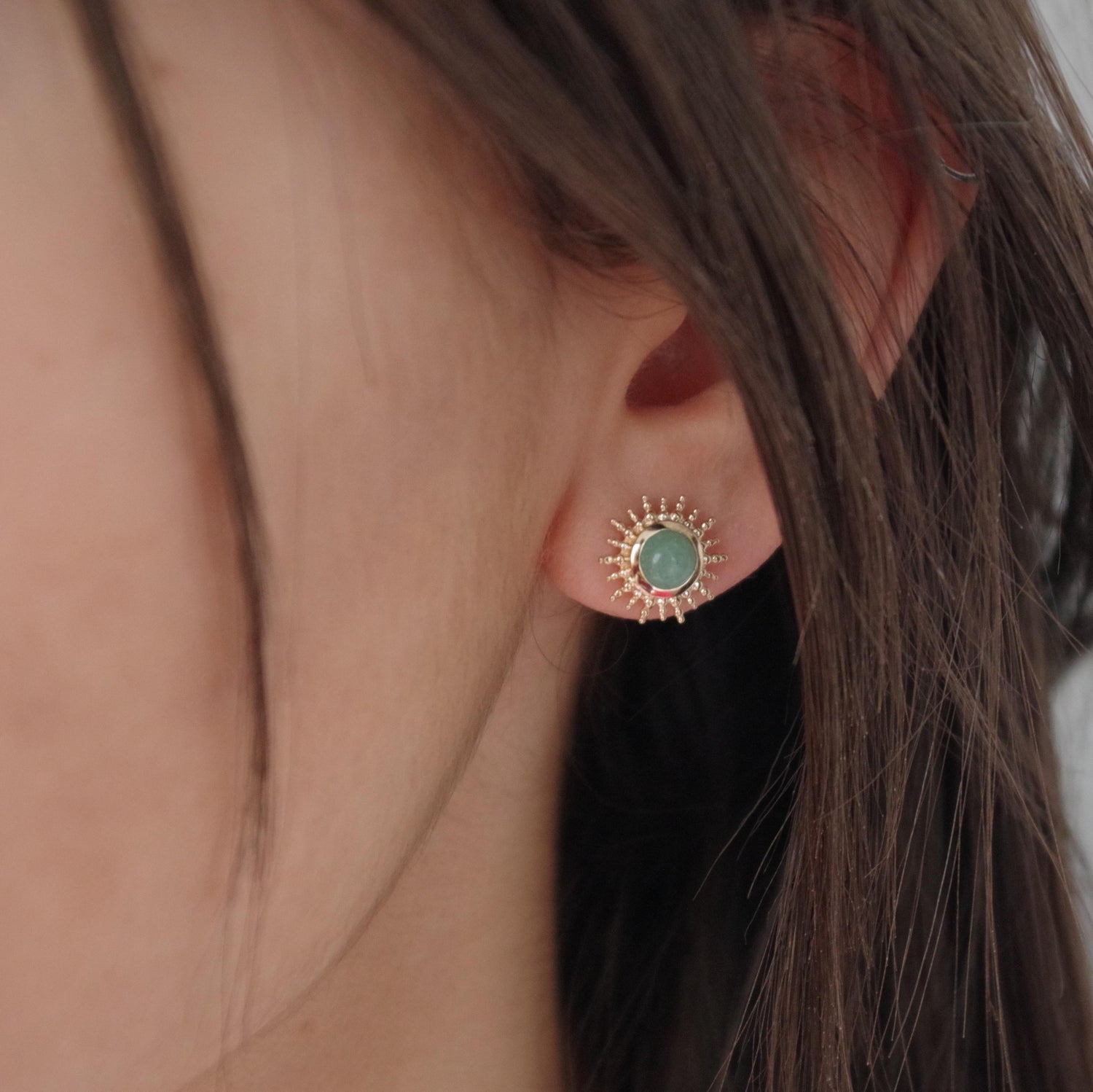 Puces soleil plaqué or &amp; aventurine 