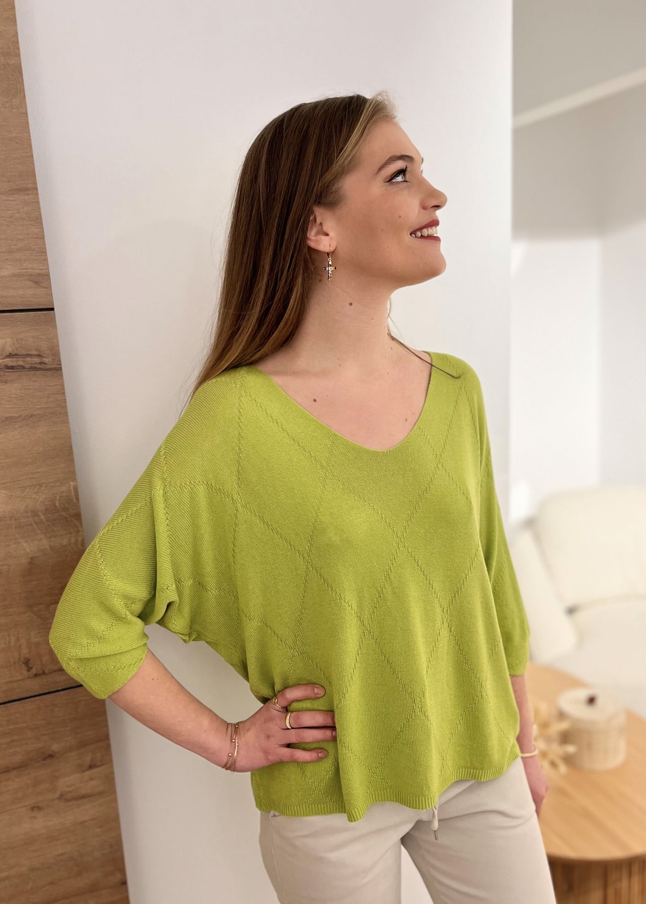 Pull col v texturé POMME