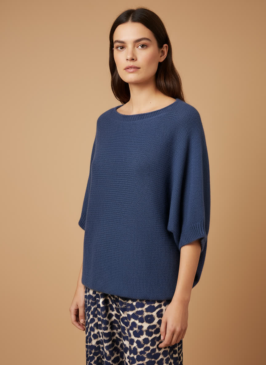 Pull maille douce Flower - fleurs dans le dos MARINE