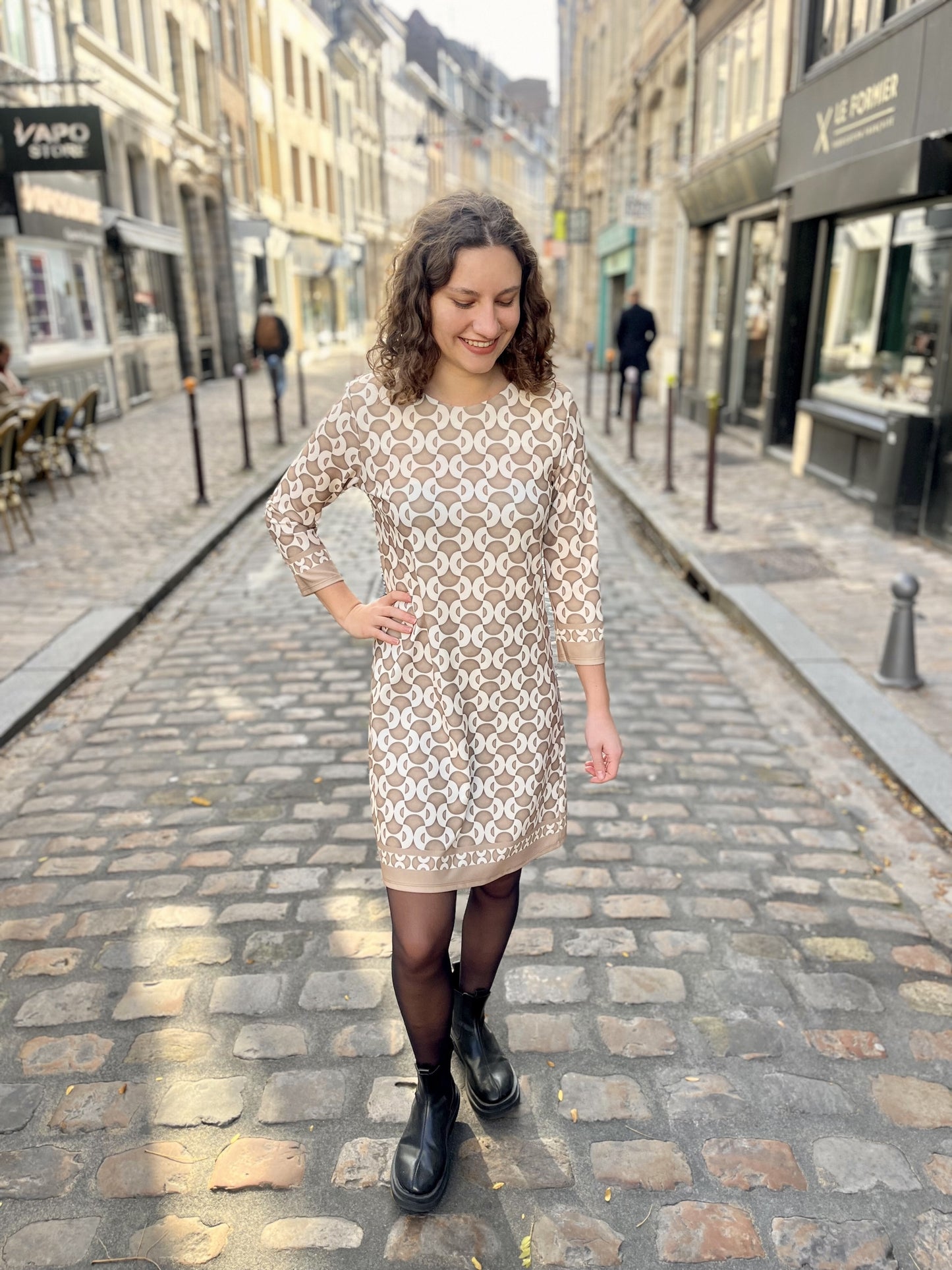 Robe courte à motifs Danie CAMEL