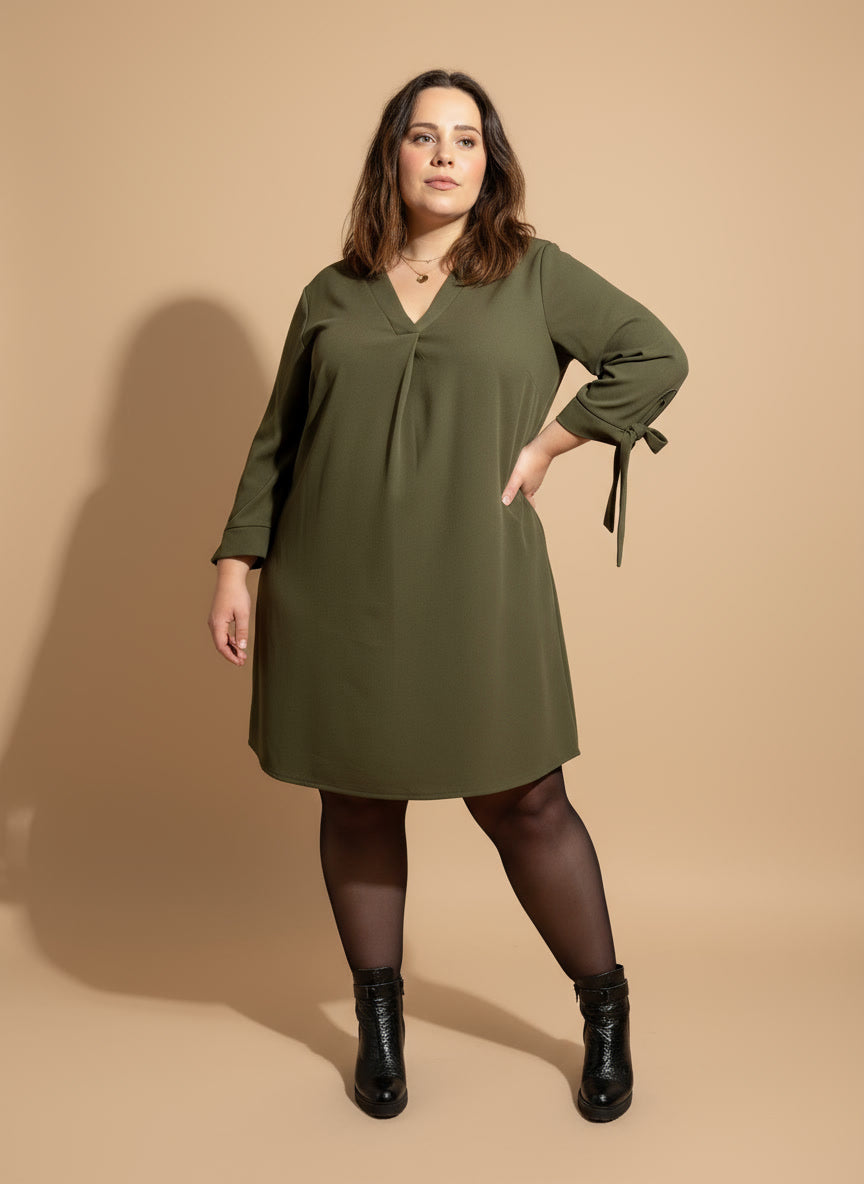 Robe courte Alison - manches nouées KAKI