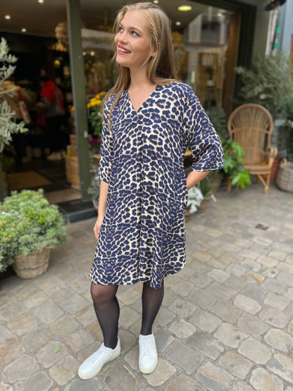 Robe courte Gabrielle – imprimé léopard LEOPARD MARINE