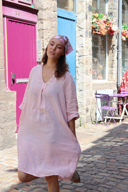 Robe courte lin Aglae ROSE PALE