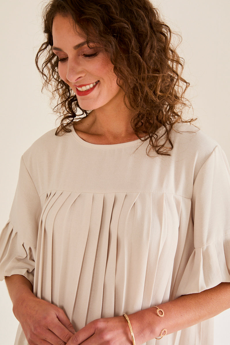 Robe courte plissée Layla ECRU