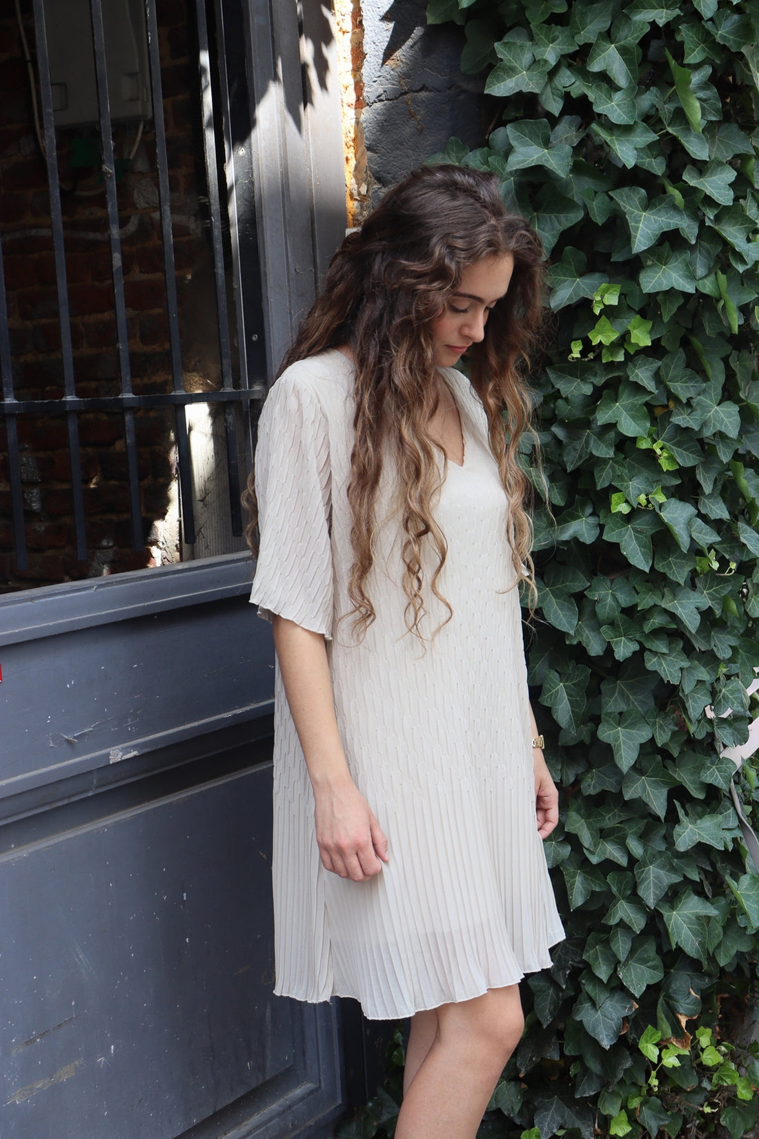 Robe courte plissée Rahma BEIGE