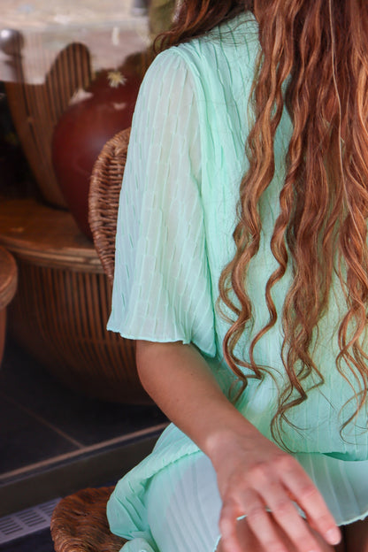 Robe courte plissée Rahma VERT DRAGEE