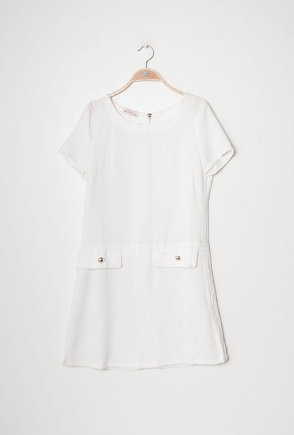Robe courte poches boutons BLANC