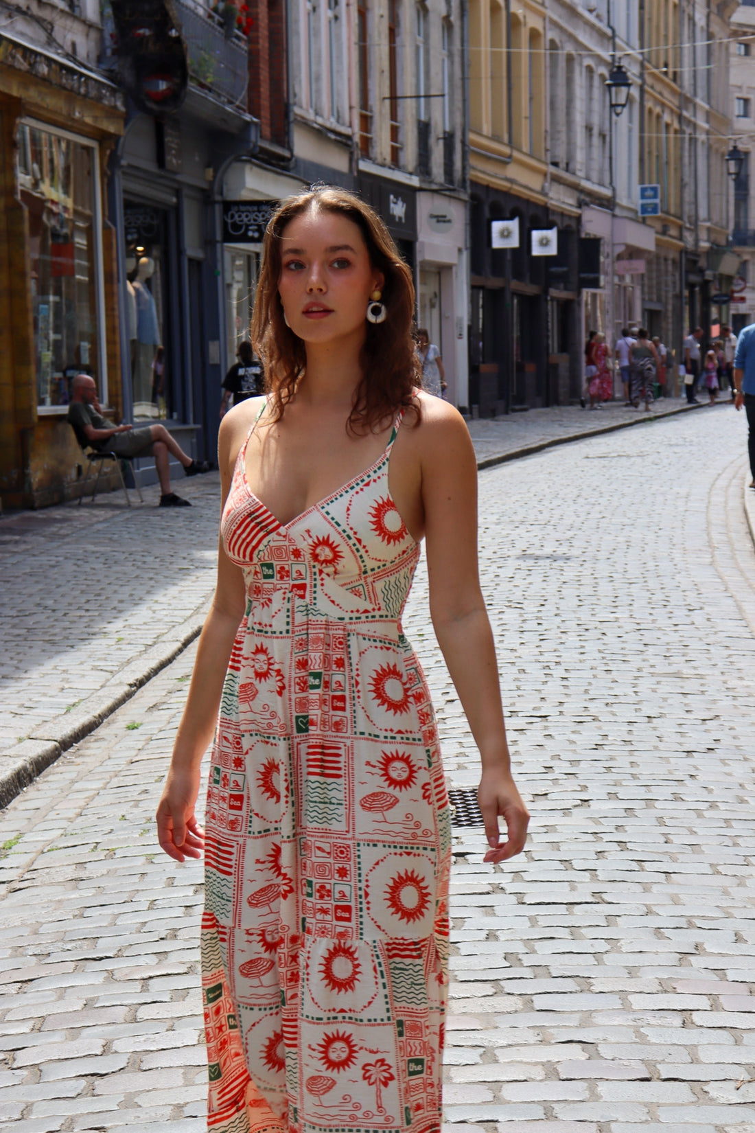 Robe longue à imprimé rétro ORANGE IMP