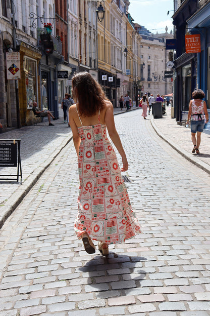 Robe longue à imprimé rétro ORANGE IMP