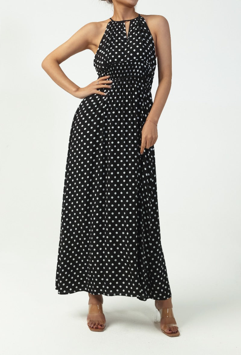 Robe longue à pois NOIR