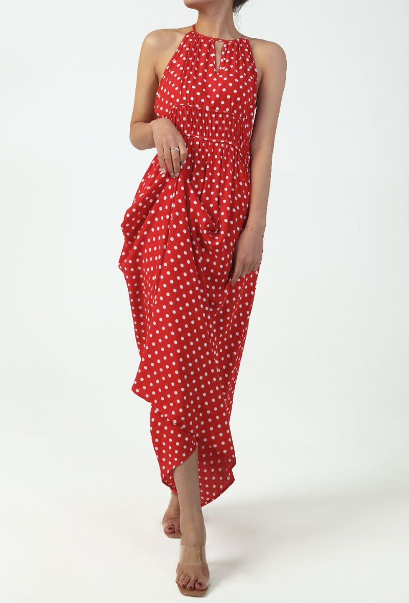 Robe longue à pois ROUGE