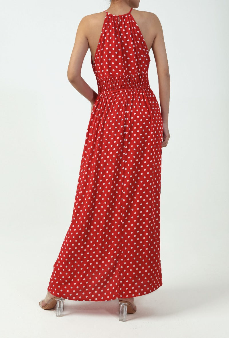 Robe longue à pois ROUGE