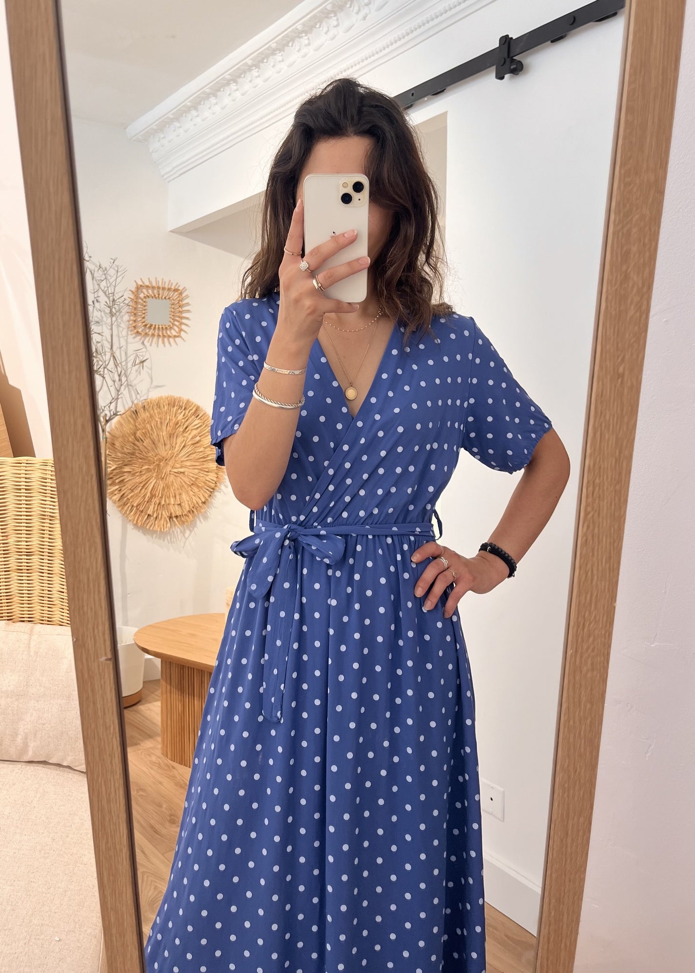 Robe longue alexandrine Pois blanc BLEU ROYAL