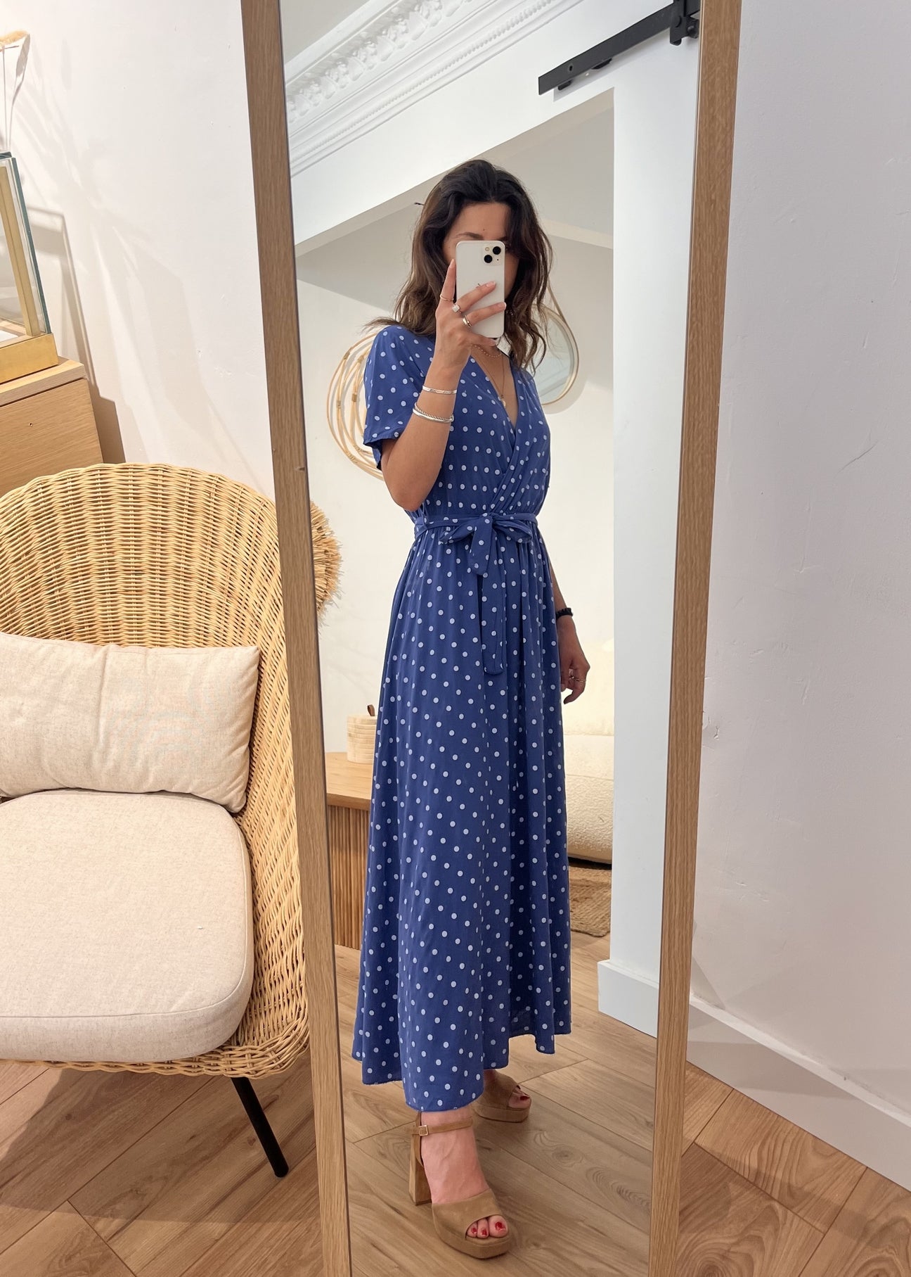 Robe longue alexandrine Pois blanc BLEU ROYAL
