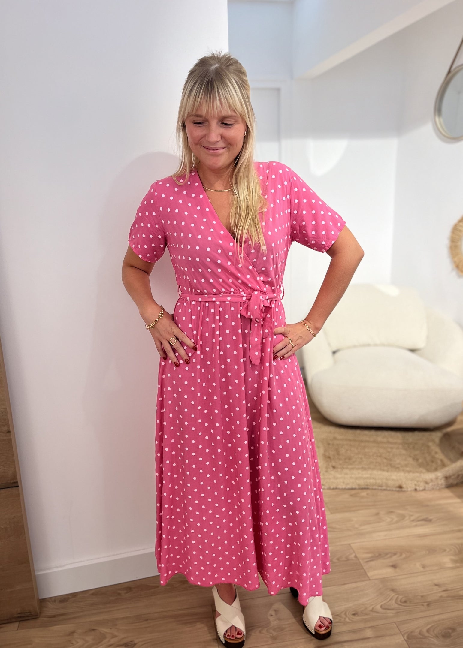 Robe longue alexandrine Pois blanc FRAMBOISE