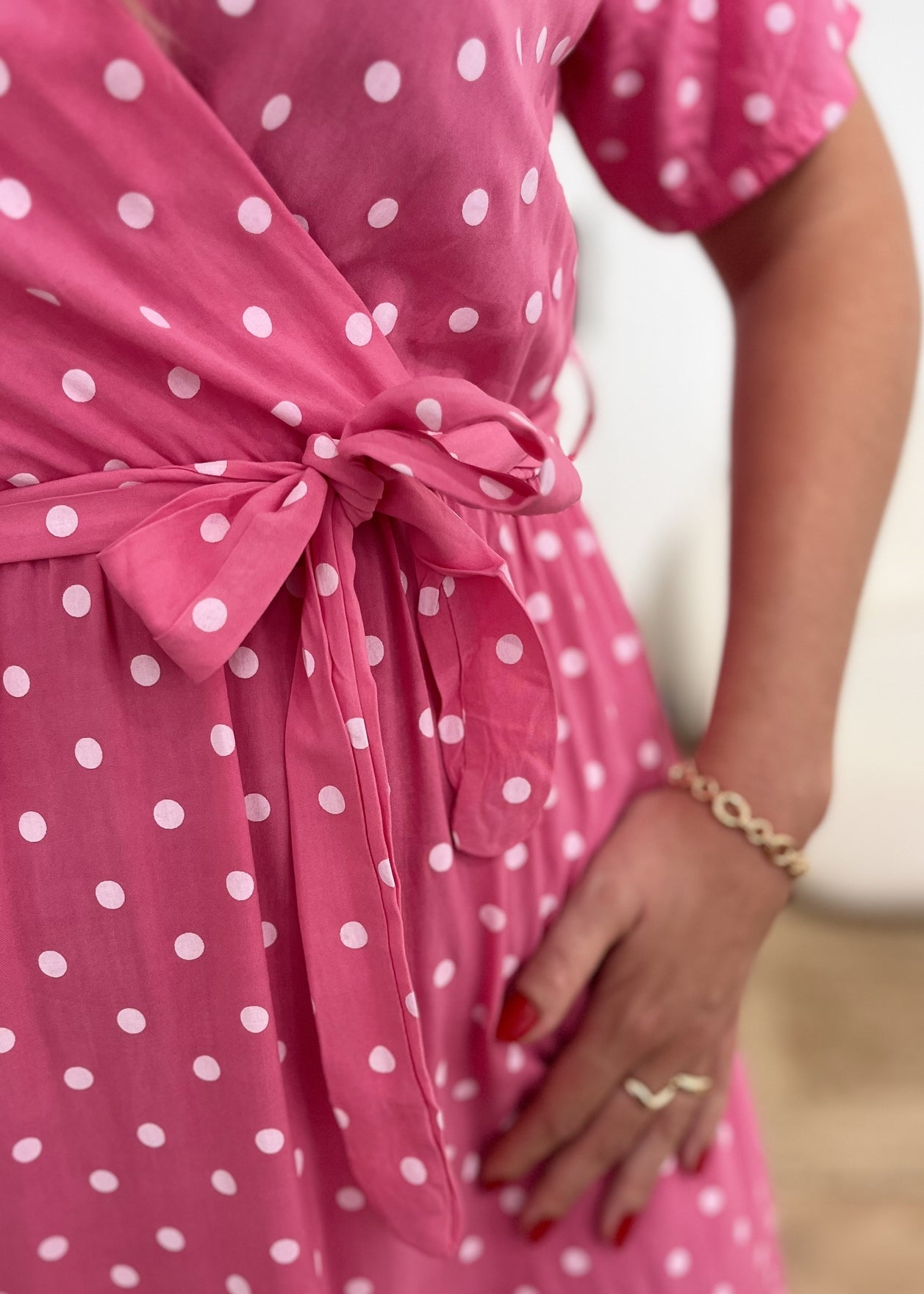 Robe longue alexandrine Pois blanc FRAMBOISE