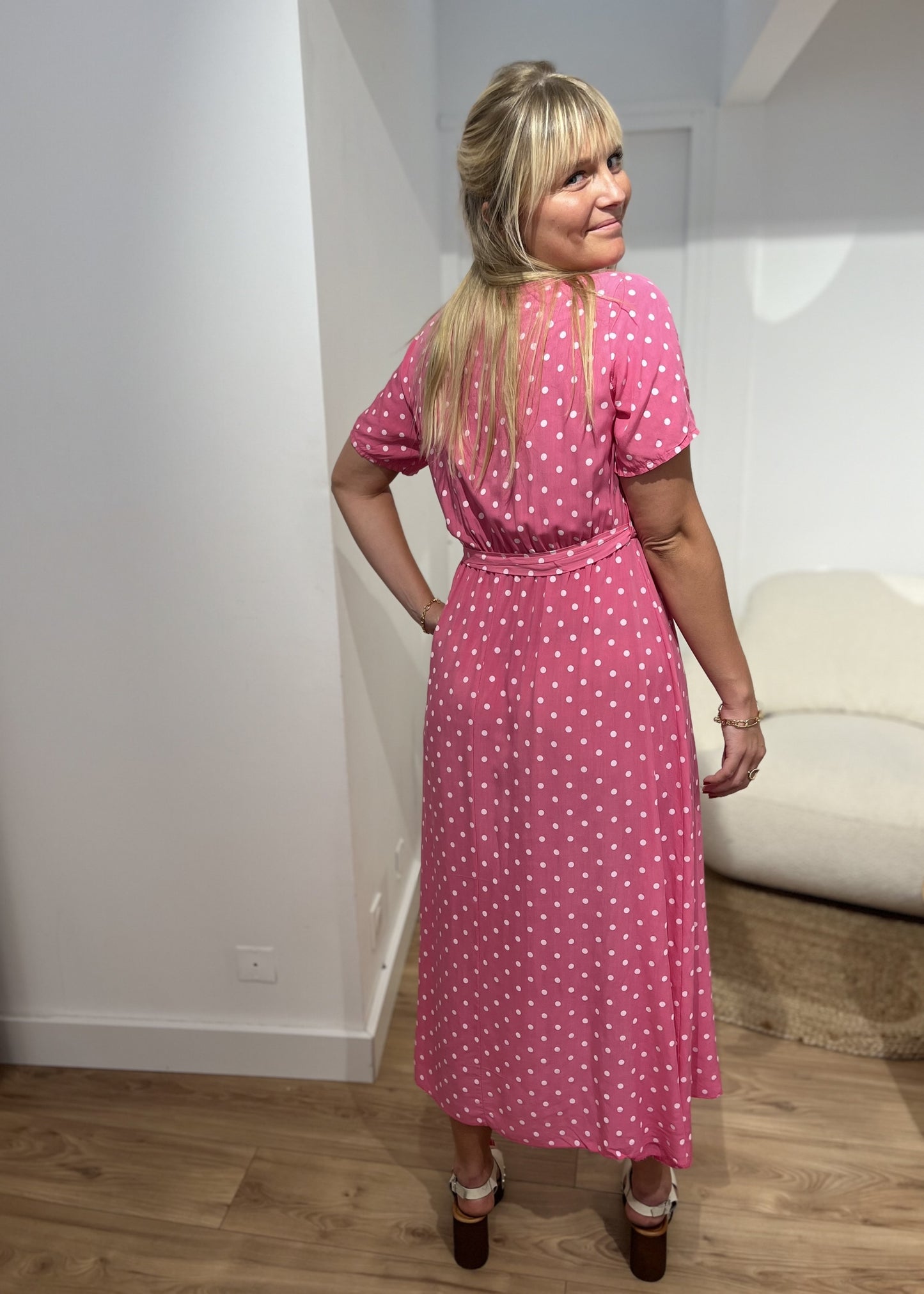 Robe longue alexandrine Pois blanc FRAMBOISE