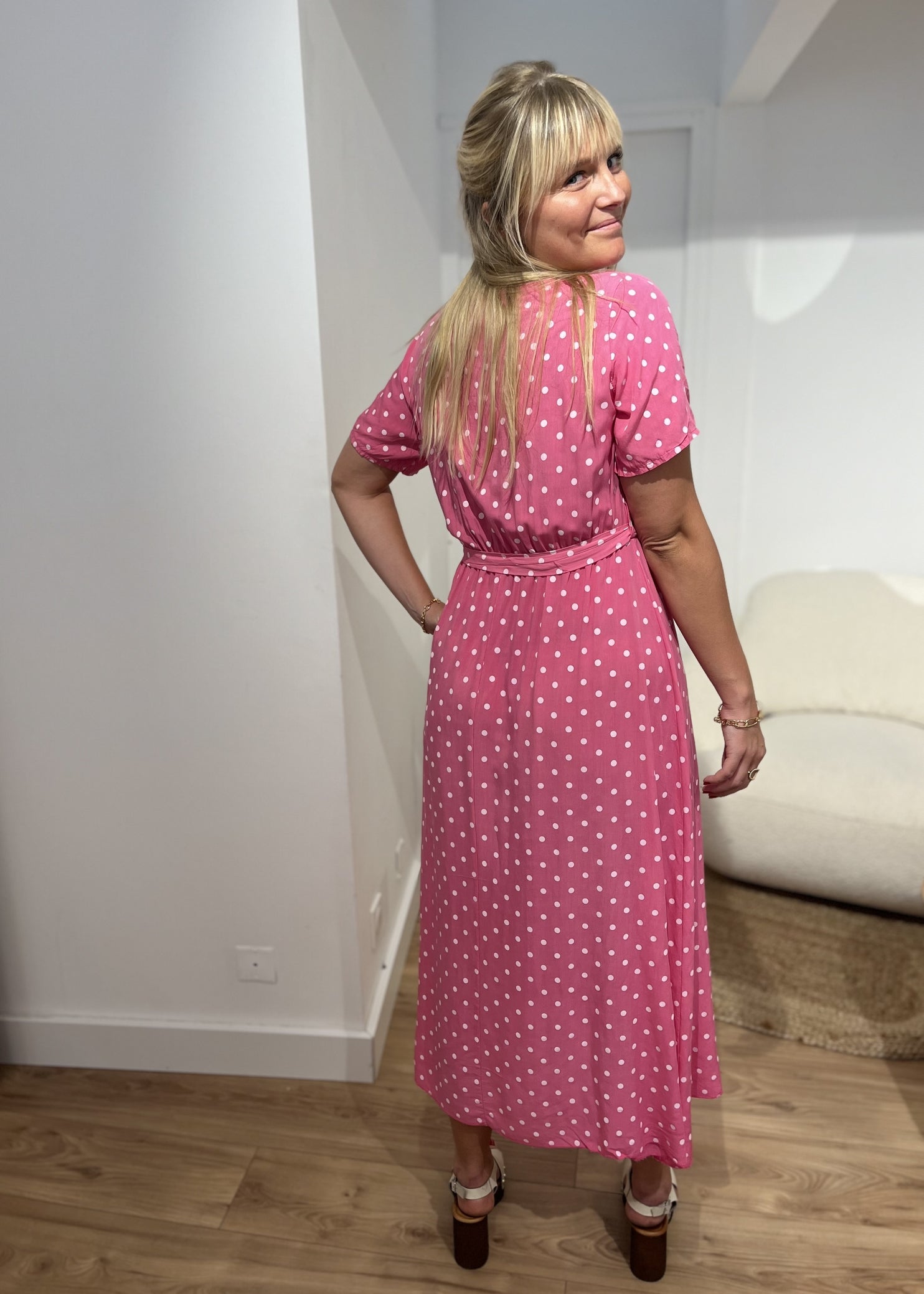 Robe longue alexandrine Pois blanc FRAMBOISE