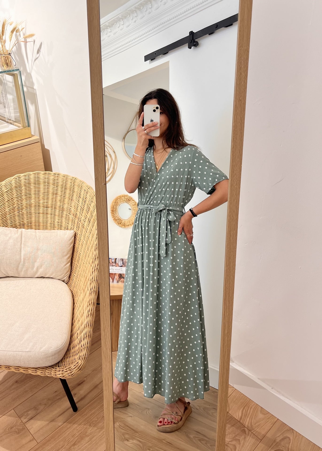 Robe longue alexandrine Pois blanc KAKI