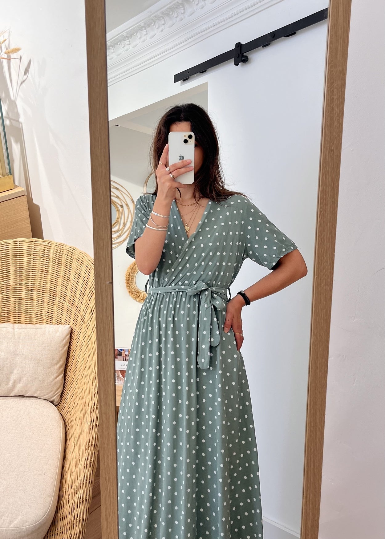 Robe longue alexandrine Pois blanc KAKI