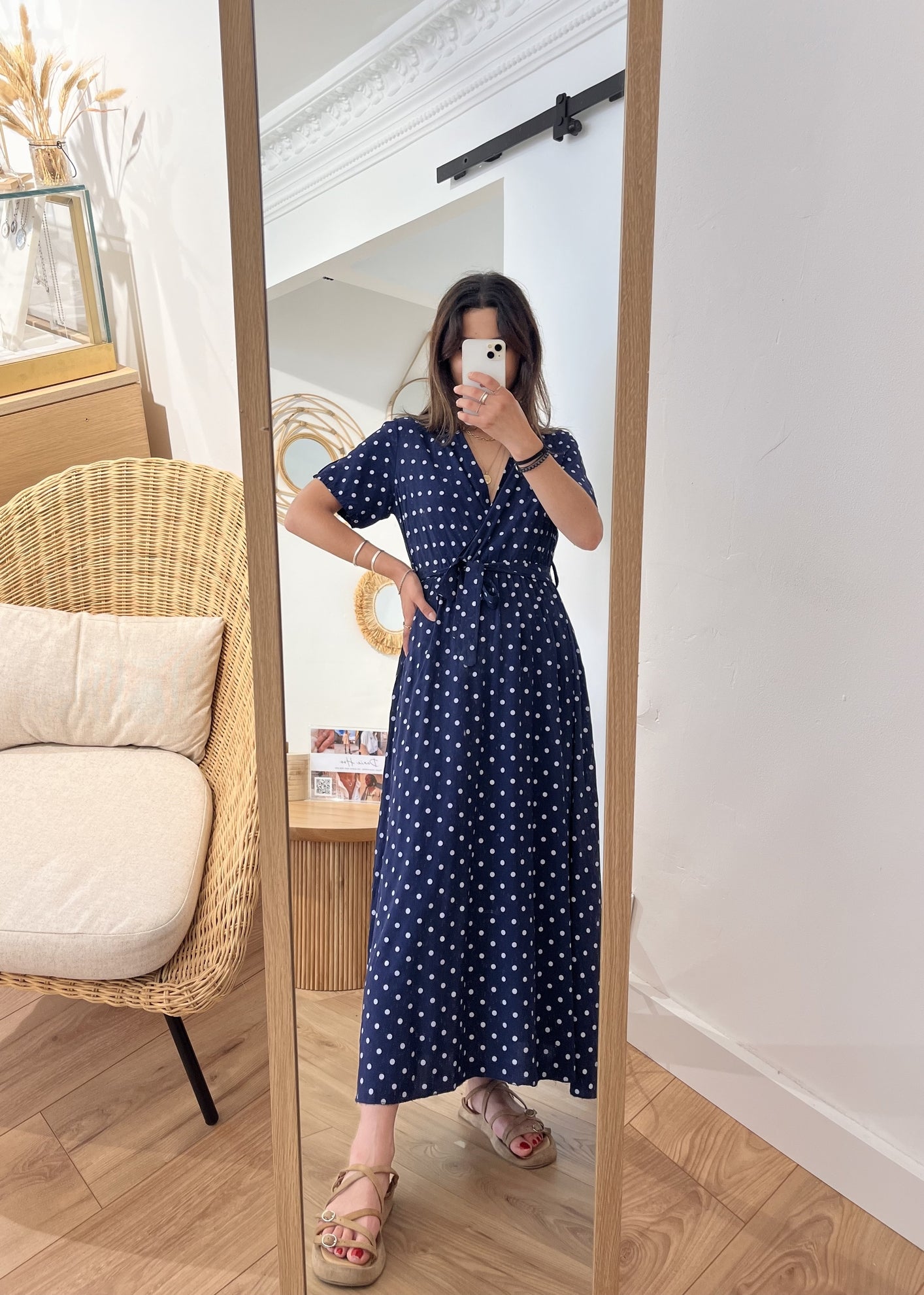 Robe longue alexandrine Pois blanc MARINE