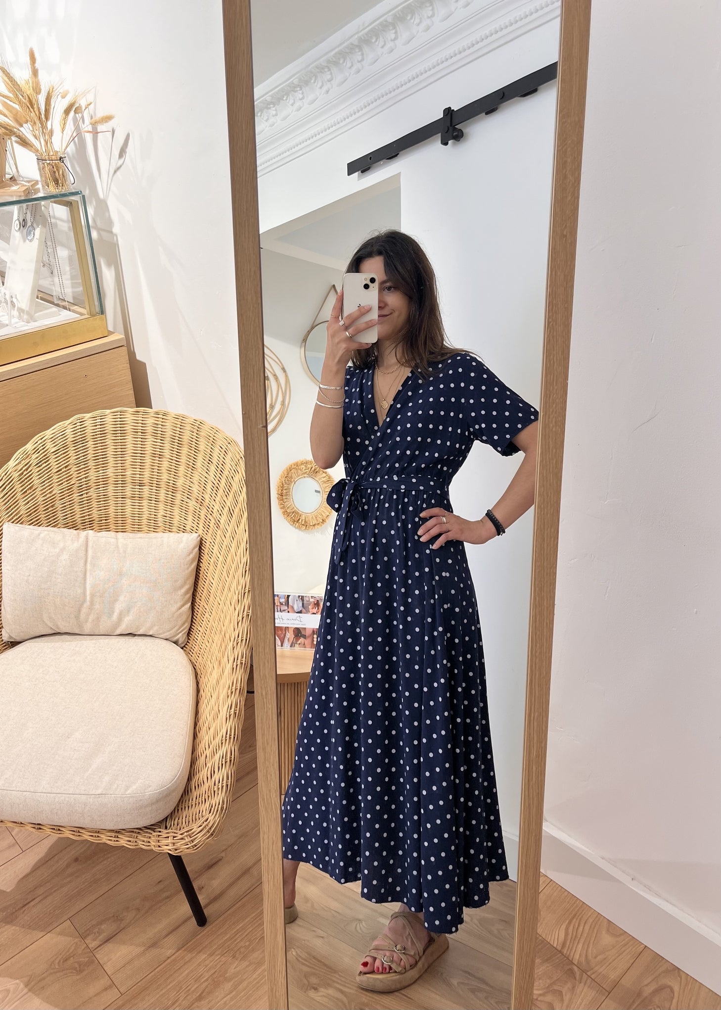 Robe longue alexandrine Pois blanc MARINE