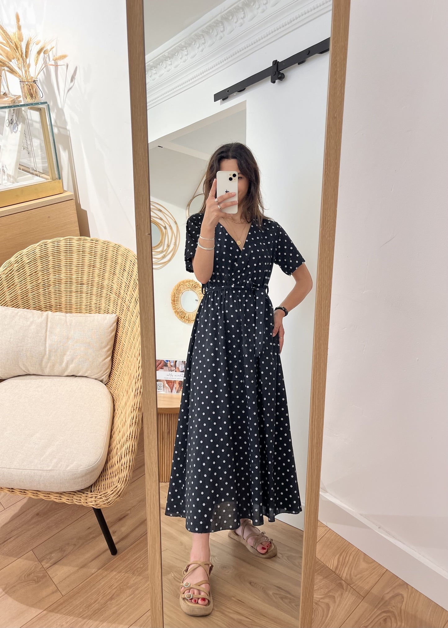 Robe longue alexandrine Pois blanc NOIR