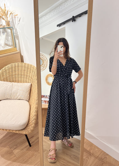 Robe longue alexandrine Pois blanc NOIR