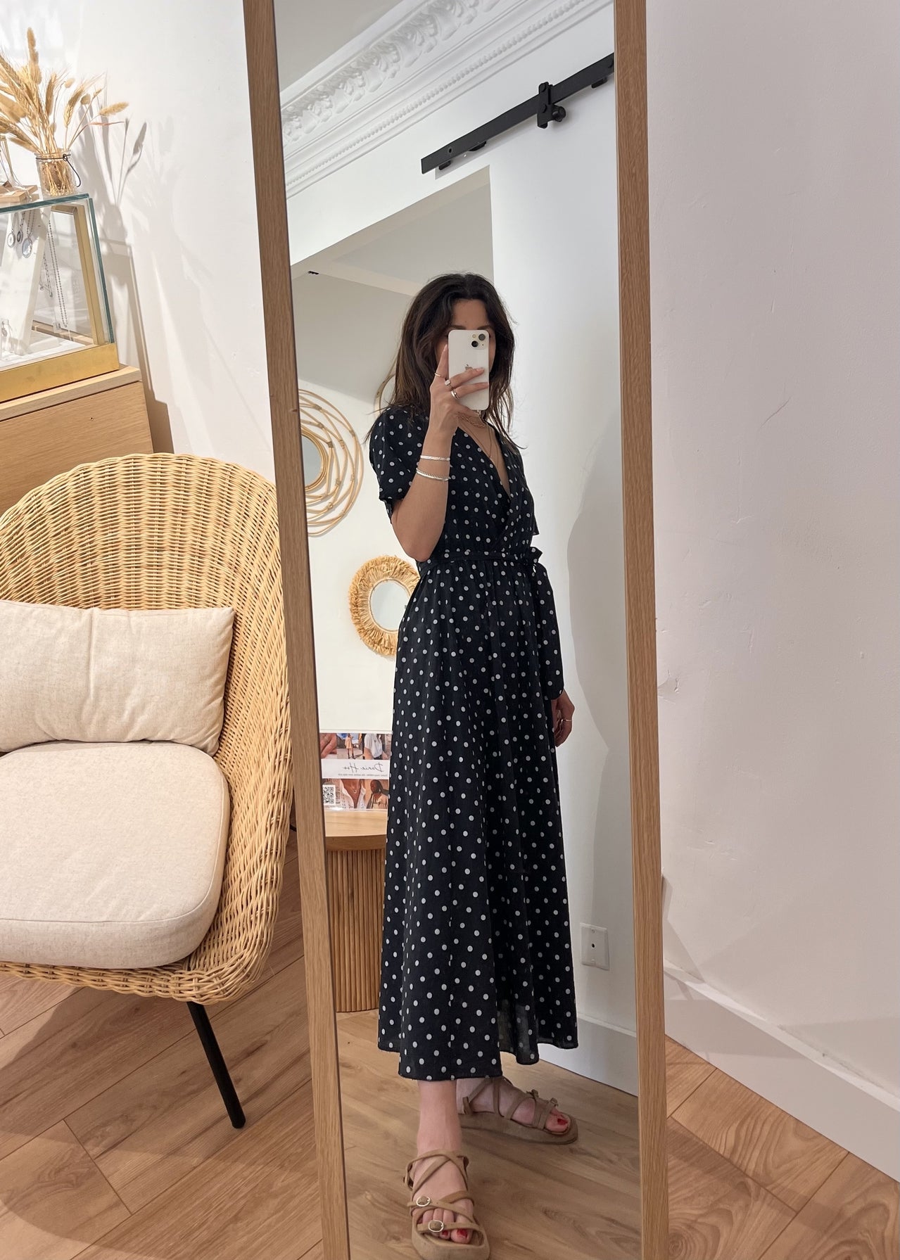Robe longue alexandrine Pois blanc NOIR