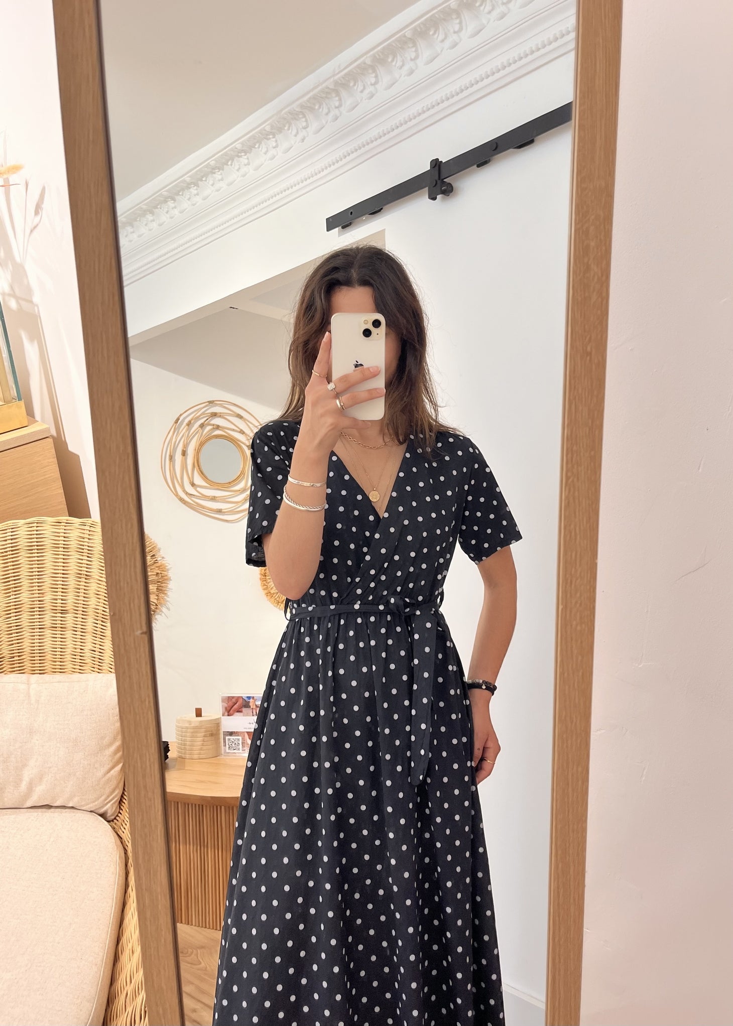 Robe longue alexandrine Pois blanc NOIR
