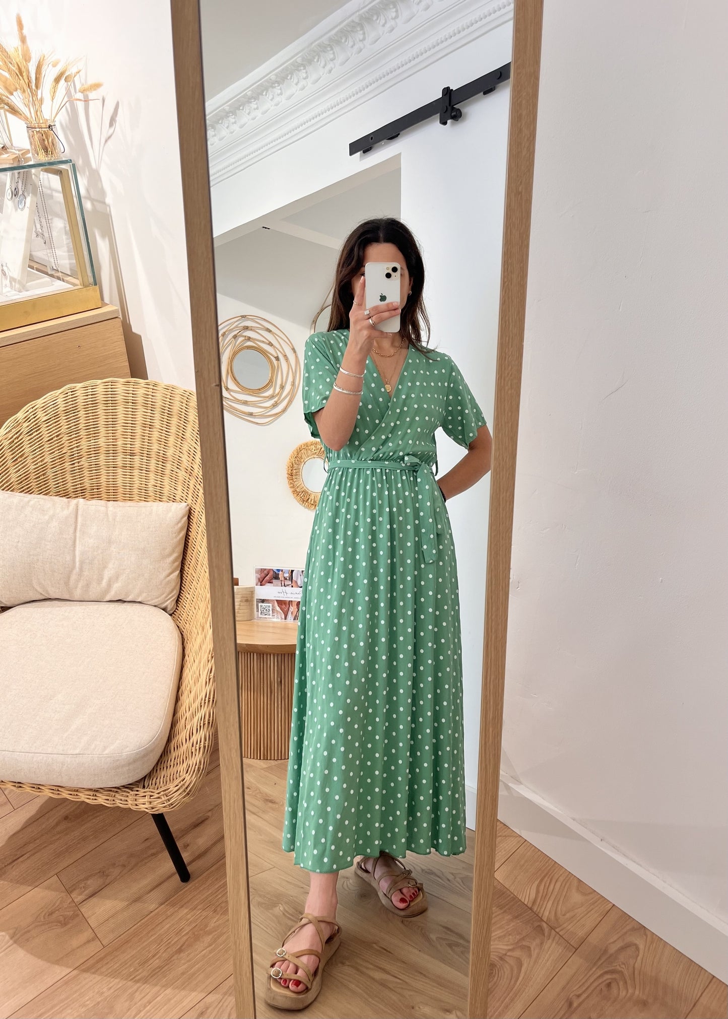 Robe longue alexandrine Pois blanc VERT GUCCI