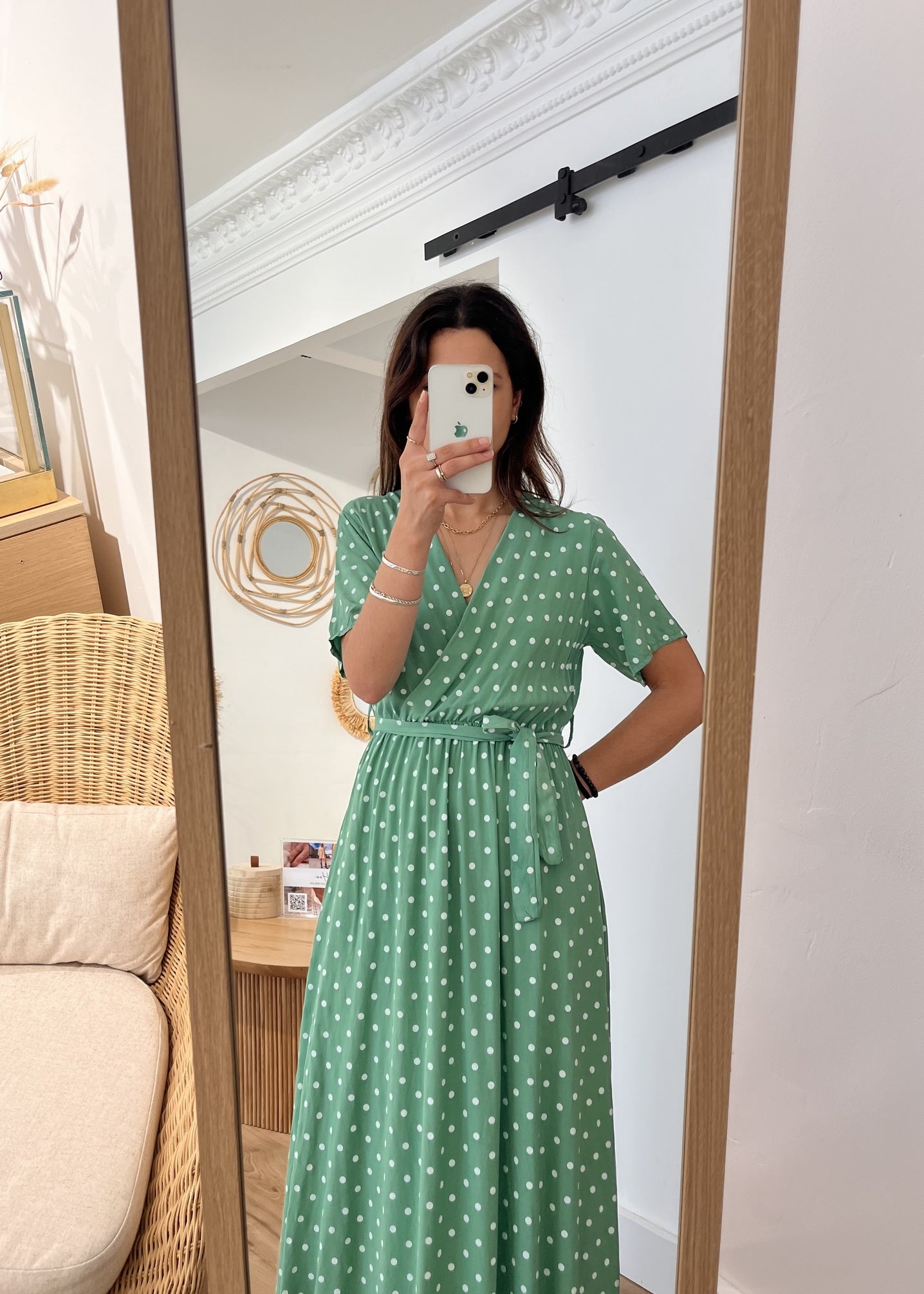 Robe longue alexandrine Pois blanc VERT GUCCI
