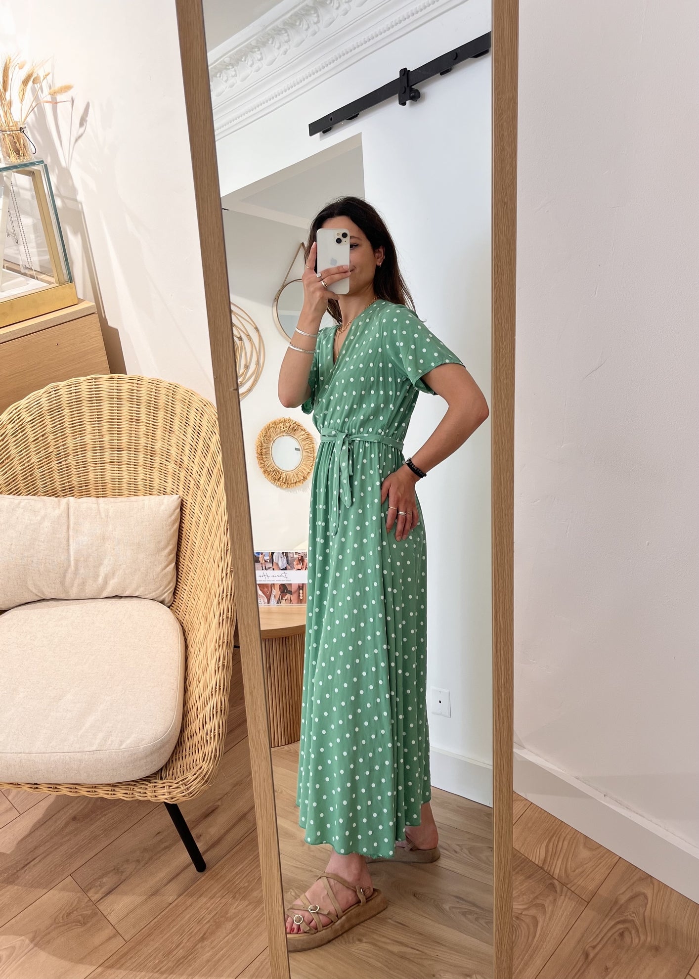 Robe longue alexandrine Pois blanc VERT GUCCI