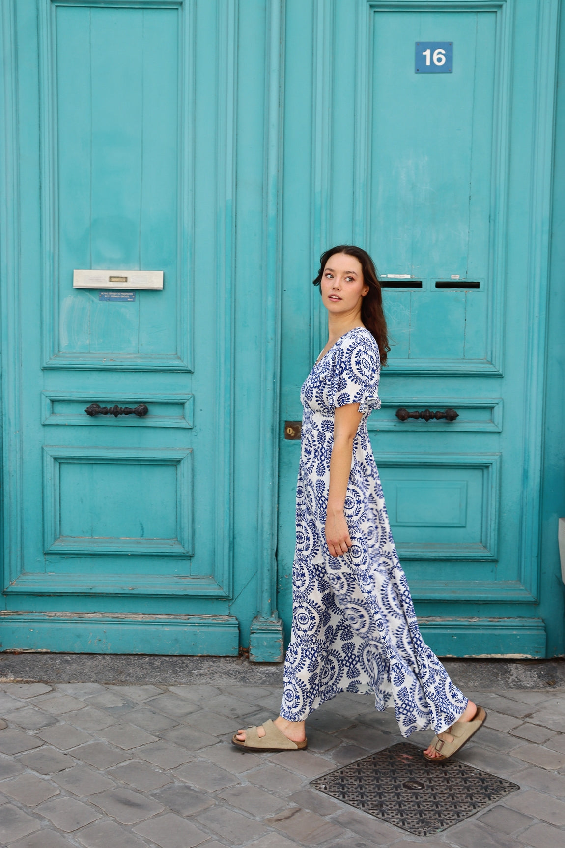 Robe longue BLEU IMPRIME