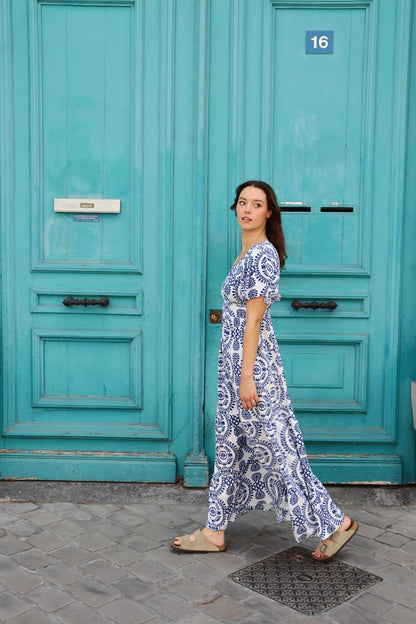 Robe longue BLEU IMPRIME