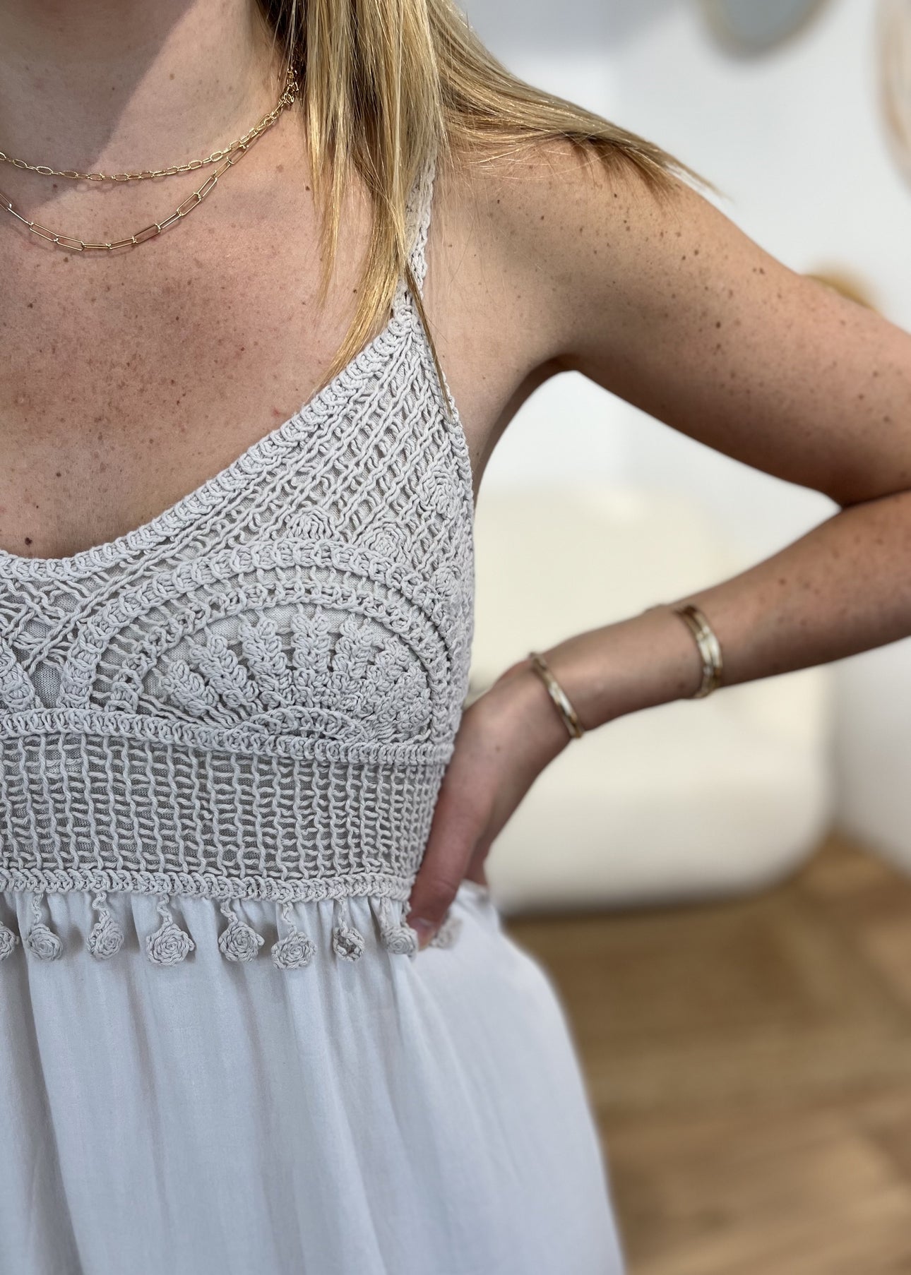 Robe longue bretelle lilianne Haut crochet BEIGE