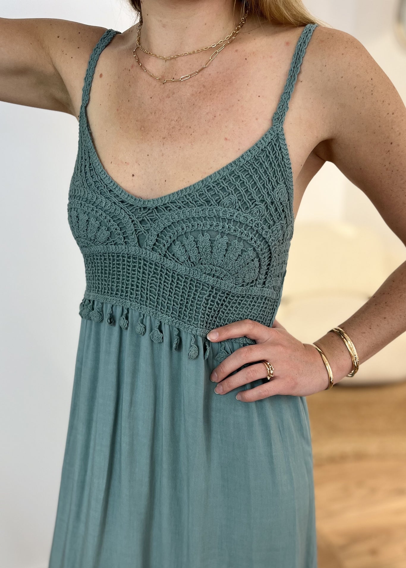 Robe longue bretelle lilianne Haut crochet PAON