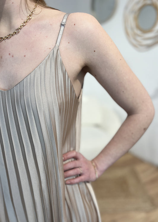Robe longue bretelle plissée Satin pia BEIGE