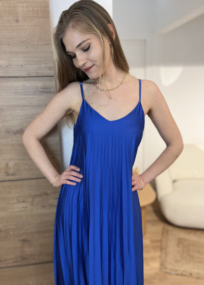 Robe longue bretelle plissée Satin pia ROYAL