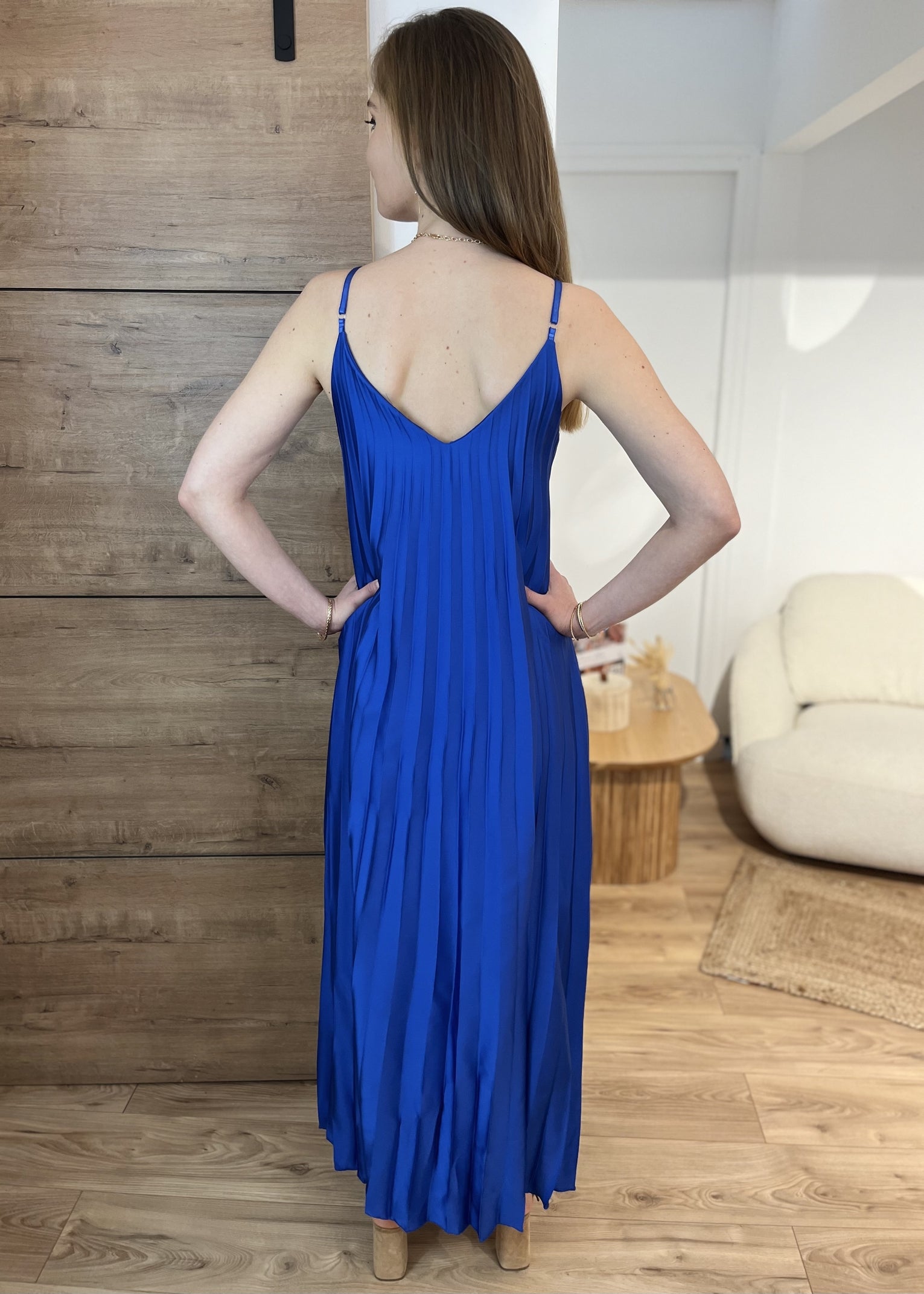 Robe longue bretelle plissée Satin pia ROYAL